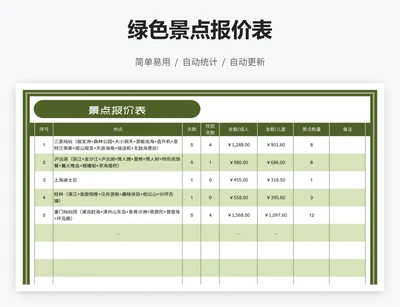 绿色景点报价表