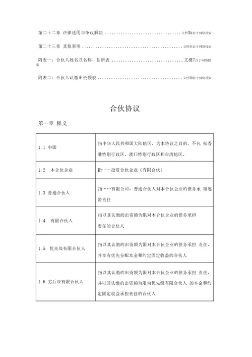 投资合伙企业合伙协议书模版40页