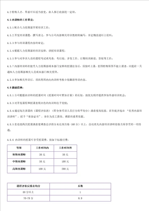 企业内部培训师管理制度