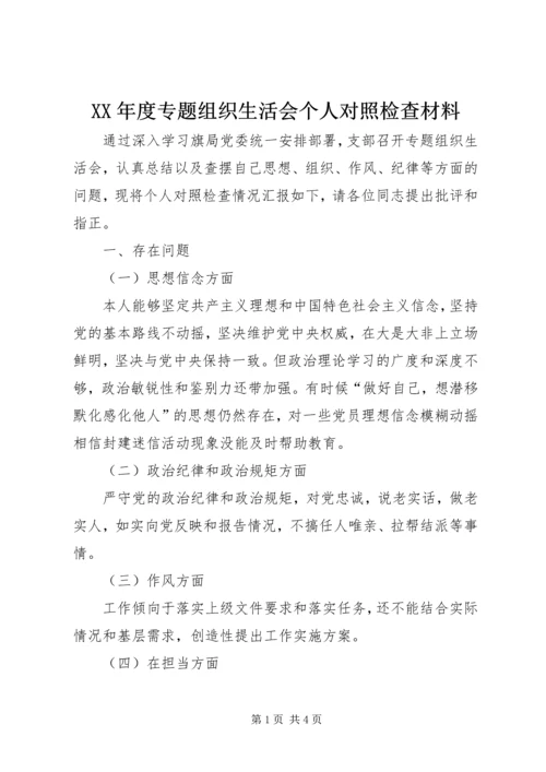 XX年度专题组织生活会个人对照检查材料.docx