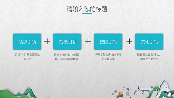 中式微立体层次感手绘山水画通用PPT模板