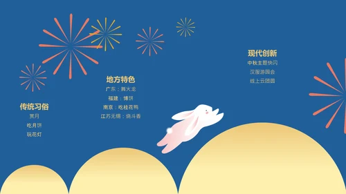 黄蓝色扁平插画风中秋节游园主题策划方案PPT模板