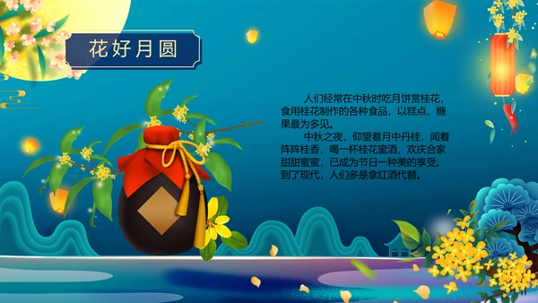 中国风花好月圆中秋节习俗主题班会PPT模板