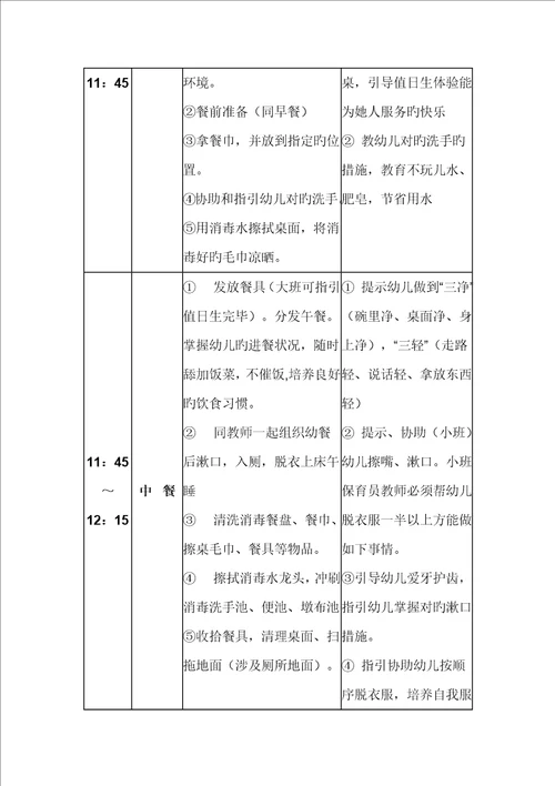 幼儿园保育员老师一日工作标准流程