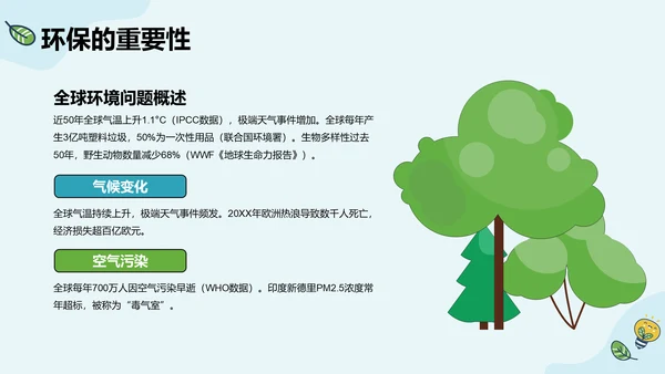 绿色插画风环保校园科普PPT模板