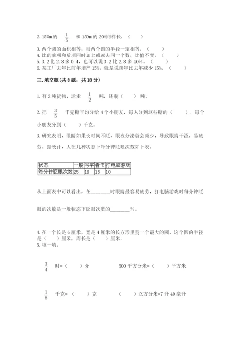 人教版六年级上册数学期末测试卷精品【达标题】.docx