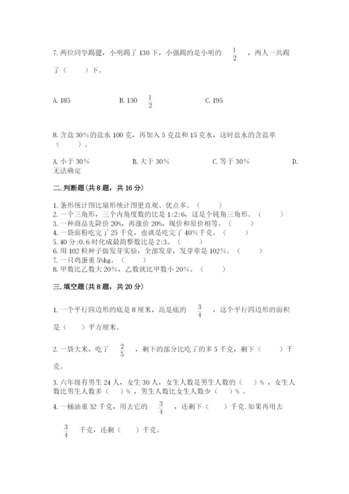 小学数学六年级上册期末测试卷带答案（研优卷）.docx