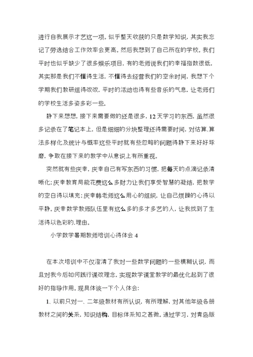 小学数学暑期教师培训心得体会