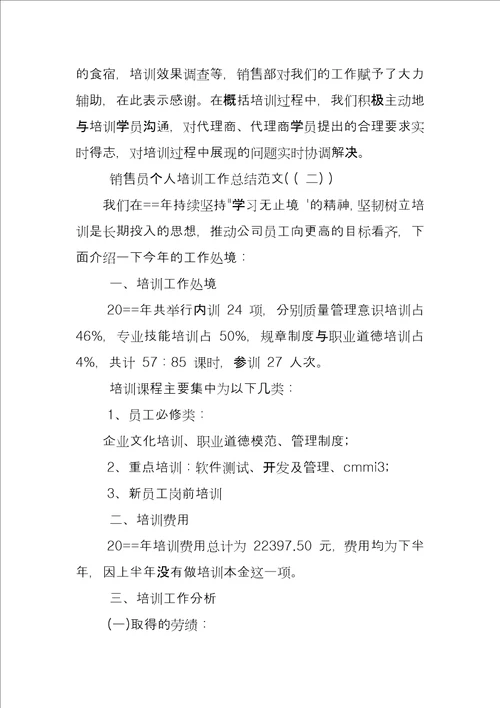 销售员个人培训工作总结例文