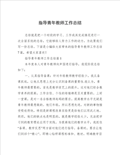 指导青年教师工作总结