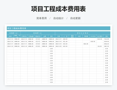 项目工程成本费用表