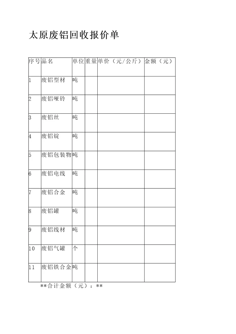 太原废铝回收报价单