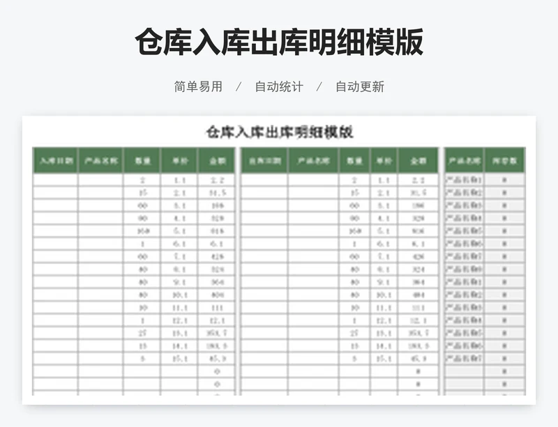 仓库入库出库明细模版