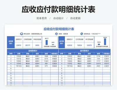 应收应付款明细统计表