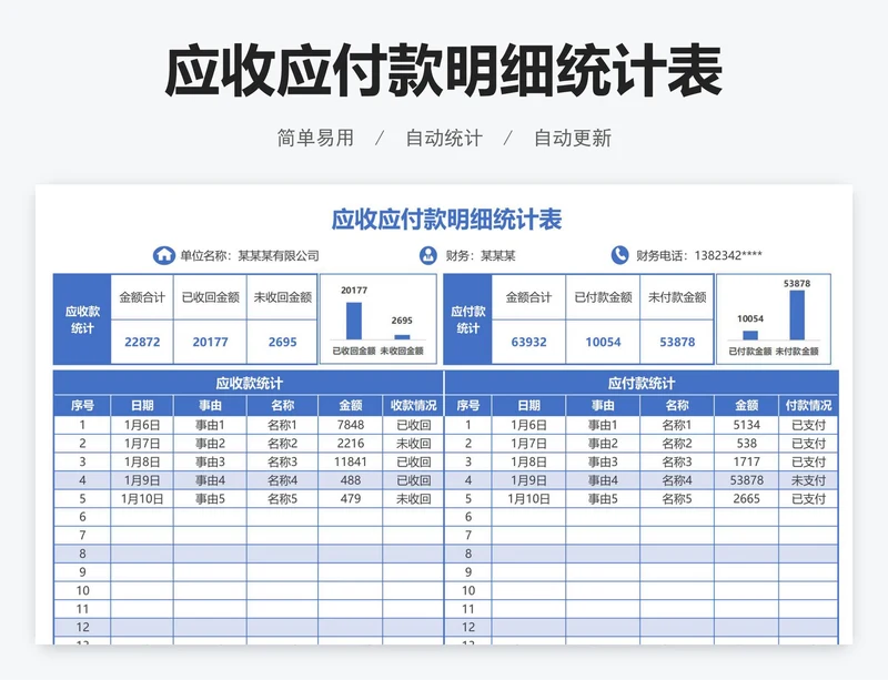 应收应付款明细统计表