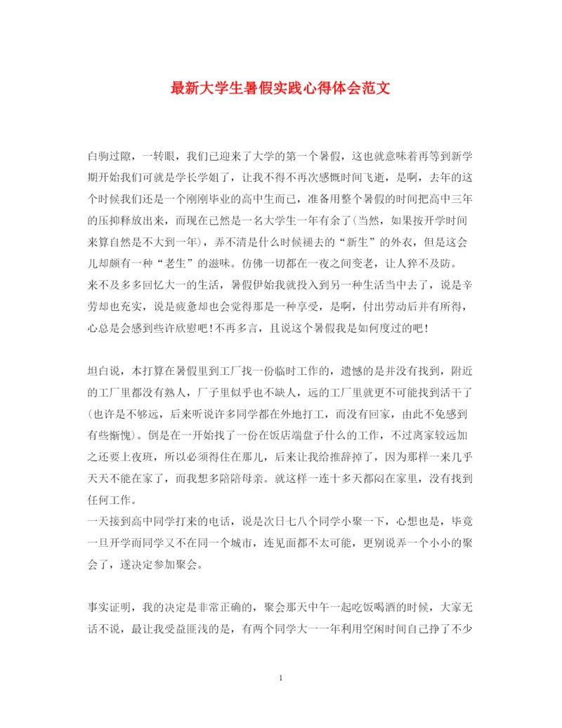 精编大学生暑假实践心得体会范文.docx