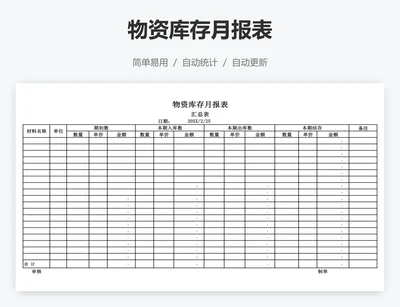 物资库存月报表