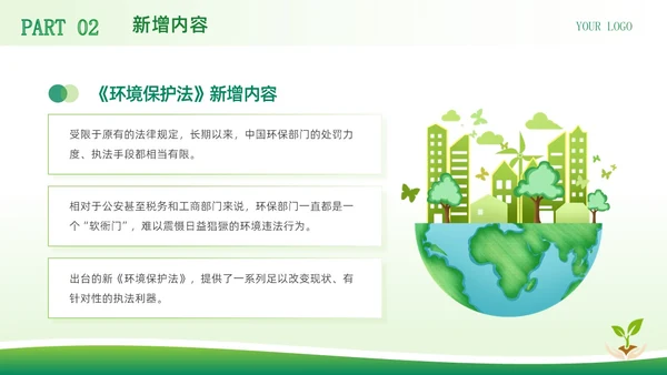 绿色简约商务风中华人民共和国环境保护法企业环保宣传PPT模板法律