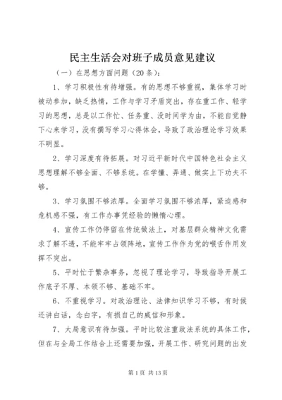 民主生活会对班子成员意见建议.docx