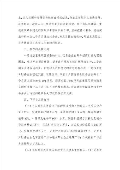 2021年粮食局上半年目标自查汇报