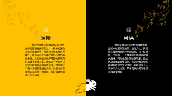 黄色简约时尚玉兔含秋中秋传统节日民俗介绍PPT模板