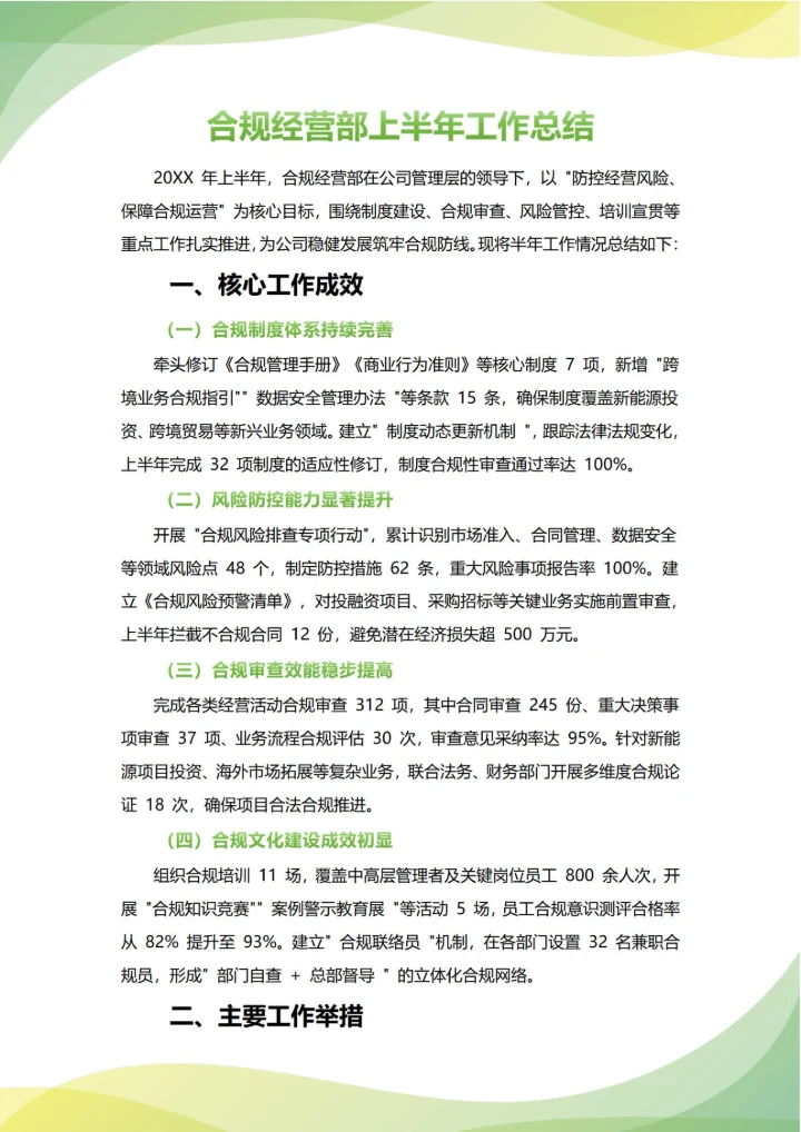 合规经营部年中工作总结(年度年终通用)