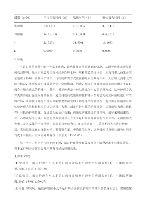 循证护理应用于小儿手足口病合并脑炎临床护理的效果分析.docx