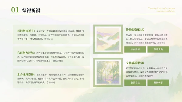 绿色简约清新二十四节气之夏至节气介绍PPT模板