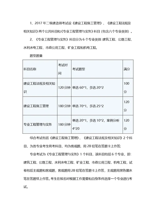 二级建造师考试考试时间丨考试科目丨题型题量