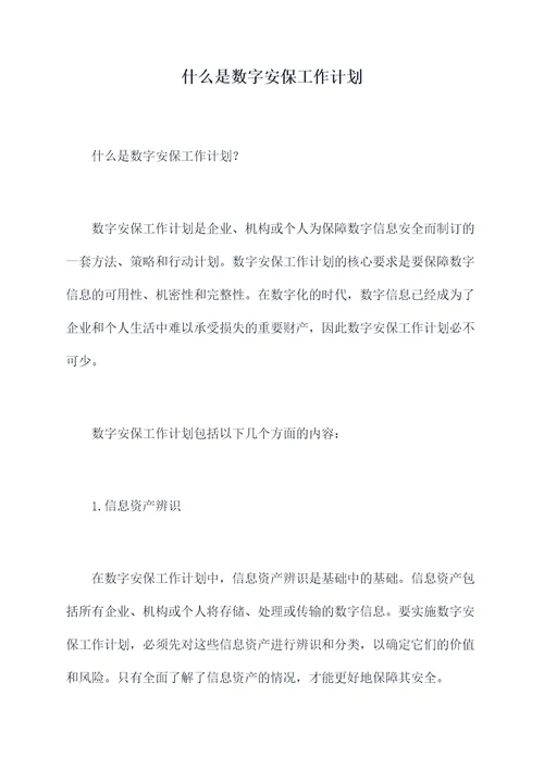 什么是数字安保工作计划