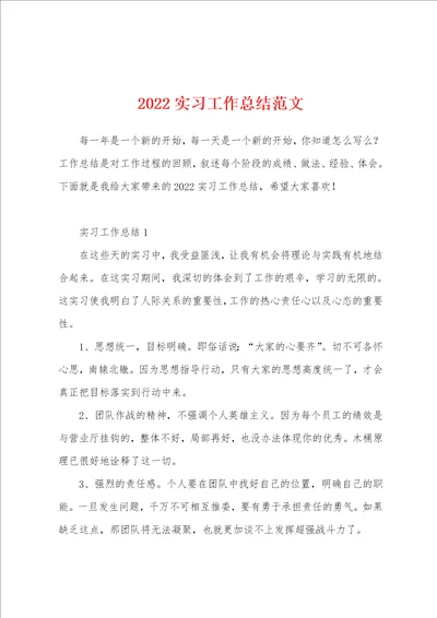 2022实习工作总结范文