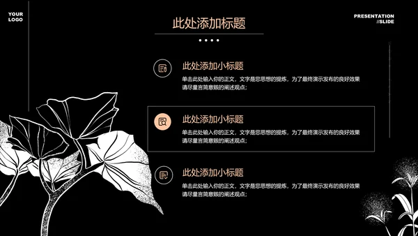 黑白小清新文艺通用PPT演示模板