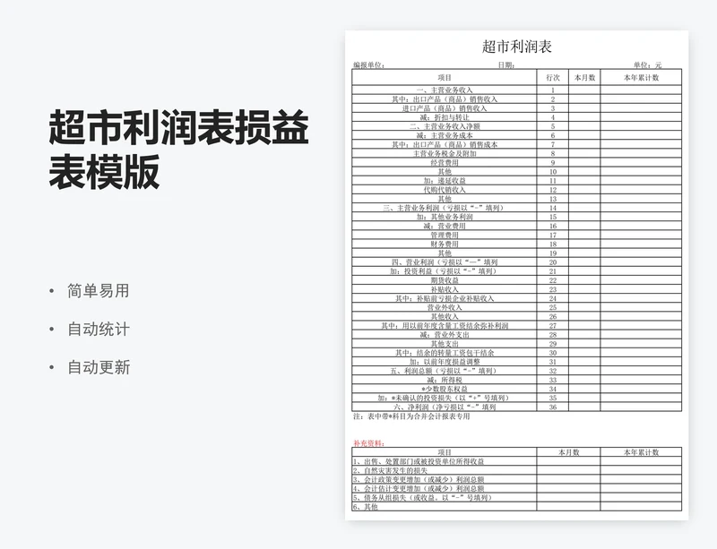 超市利润表损益表模版