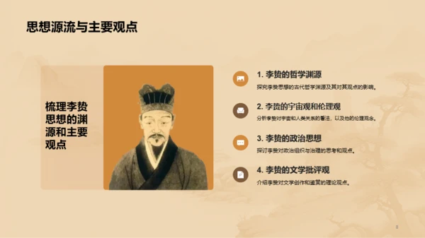 黄色中式国风李贽人物介绍PPT模板