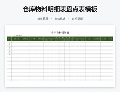仓库物料明细表盘点表模板