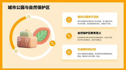 橙色3D风国庆亲子游攻略PPT模板