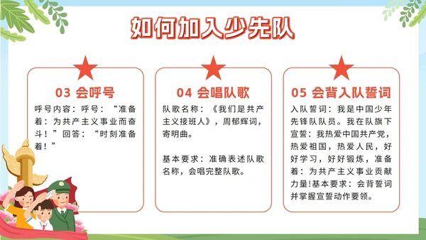 绿色卡通你好少先队入队培训主题班会课PPT模板