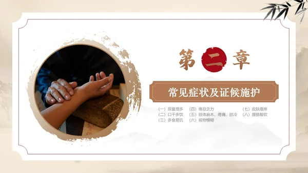 棕色水墨传统笔刷大气中医药糖尿病护理实拍操作培训PPT