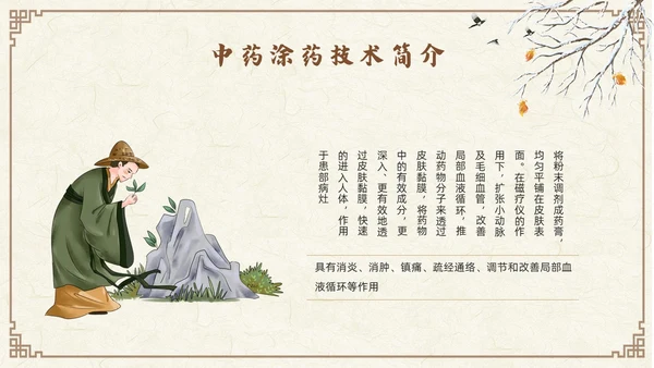 棕色古风中药涂药技术PPT模板宣传PPT动态PPT中医
