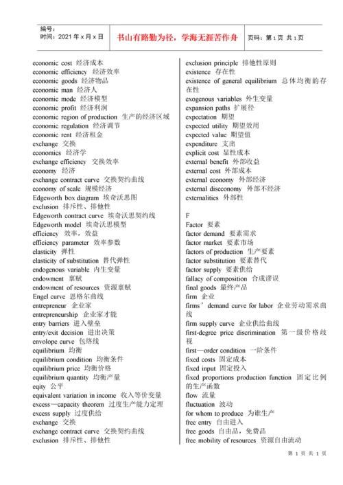 最全经济学英语词汇(打印版).docx