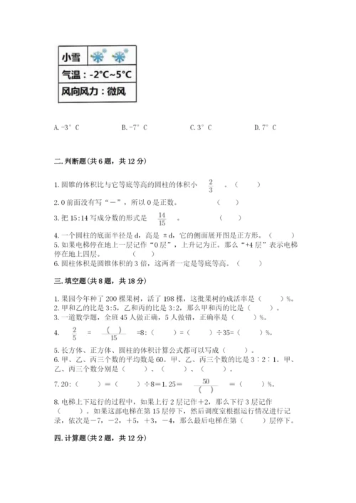 金湖县六年级下册数学期末测试卷（名校卷）.docx