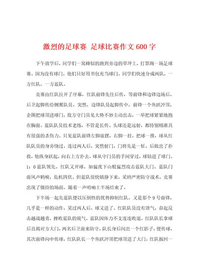 激烈的足球赛足球比赛作文600字