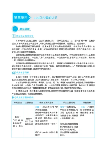 第三单元100以内数的认识（大单元教学设计）-2024-2025学年一年级下册数学人教版（2024）