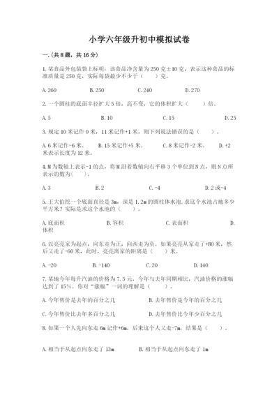 小学六年级升初中模拟试卷含完整答案【网校专用】.docx