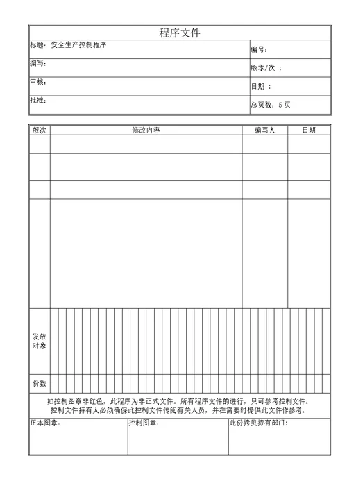 安全生产控制程序文件