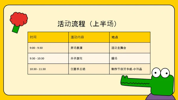 黄色卡通扁平可爱六一儿童节活动策划PPT模板