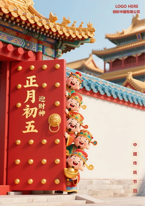 正月初五迎财神海报5