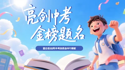 蓝白色3D风中考动员会PPT模板