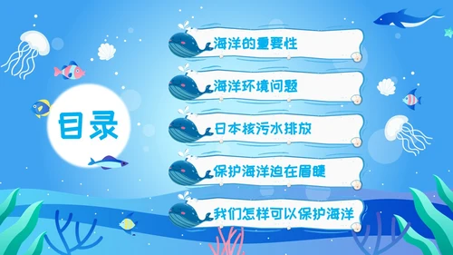 海洋保护主题插画学习讲座活动卡通蓝色环保简约核污水