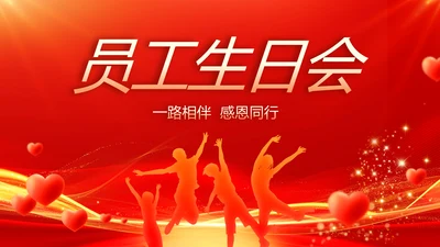 红色喜庆员工生日会生日派对动态PPT模板